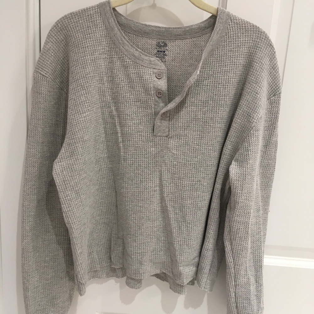 Waffle Grey Cropped Long Sleeve